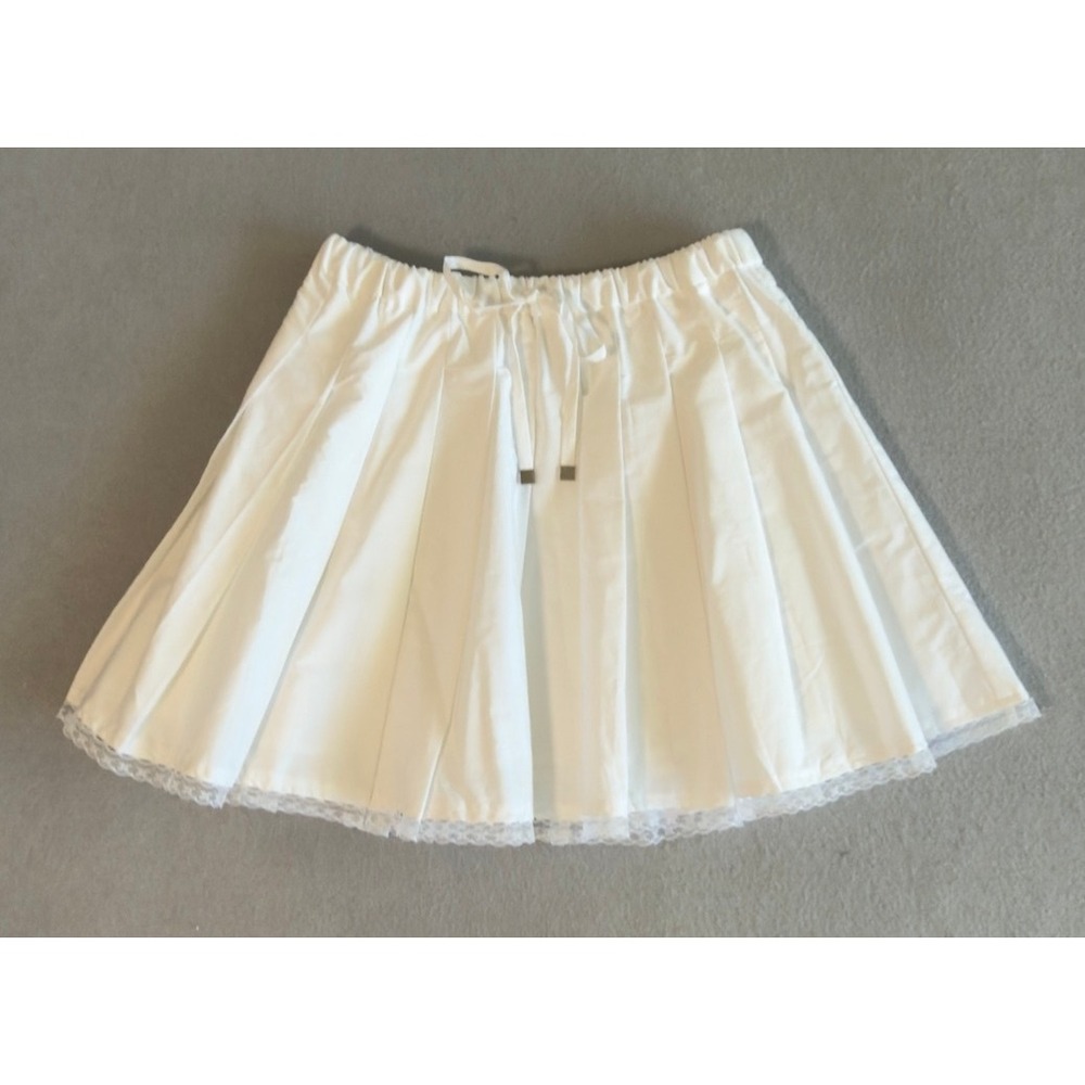J.Crew White Pleated Cotton Mini Skirt Lace Trim Drawstring Waist Size XS - Picture 3 of 10